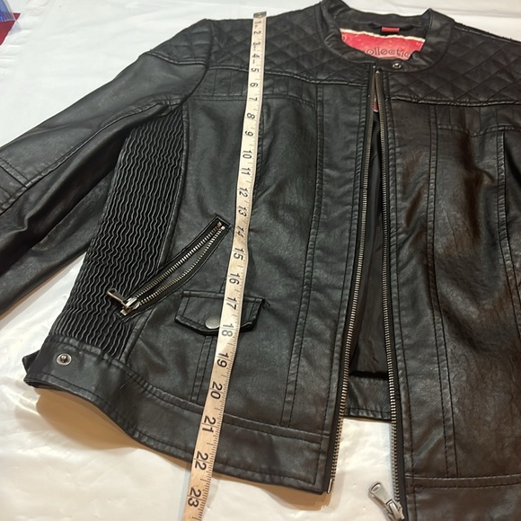 BLACK MOTO biker JACKET women’s XL fluted ribbed textured faux leather lined zip - Picture 12 of 16